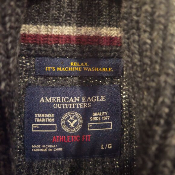 American Eagle Outfitters Mens Shawl Collar Sweater L/G Cotton Wool Blend A - Picture 3 of 9